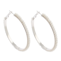 Iron Hoop Earring with ABS Plastic Pearl platinum color plated white nickel lead & cadmium free Sold By Pair