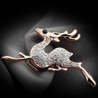 Christmas Brooches Zinc Alloy Christmas Reindeer rose gold color plated Christmas jewelry & with rhinestone nickel lead & cadmium free Sold By PC