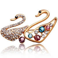 Rhinestone Brooch Zinc Alloy Swan gold color plated with rhinestone nickel lead & cadmium free Sold By PC