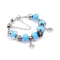 European Bracelet Zinc Alloy with brass chain & Lampwork word made with love antique silver color plated charm bracelet & with rhinestone nickel lead & cadmium free 3mm Sold By Lot