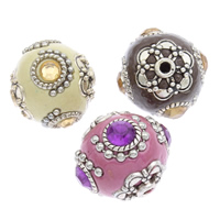 Indonesia Beads with Zinc Alloy Round antique silver color plated with rhinestone Approx 2mm Sold By Bag