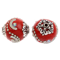 Indonesia Beads with Zinc Alloy Round antique silver color plated with rhinestone Approx 1mm Sold By Bag