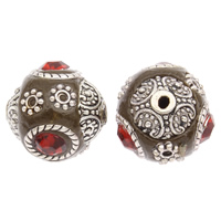 Indonesia Beads with Zinc Alloy Round antique silver color plated with rhinestone 15mm Approx 1mm Sold By Bag