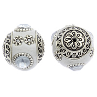Indonesia Beads with Zinc Alloy Round antique silver color plated with rhinestone Approx 1mm Sold By Bag