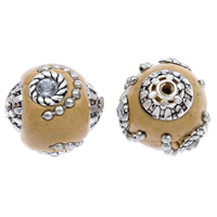 Perles d'Indonésie, Indonésie, avec alliage de zinc, Rond, Plaqué de couleur d'argent, avec strass, 15x14mm, Trou:Environ 1mm, 100PC/sac, Vendu par sac