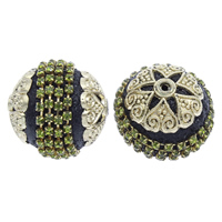 Indonesia Beads, with Tibetan Style, Round, plated, with rhinestone, 25x26mm, Hole:Approx 1mm, 50PCs/Bag, Sold By Bag