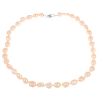 Přírodní Sladkovodní Pearl náhrdelník, mosaz Karabinky, Baroko, růžový, 8-9mm, Prodáno za Cca 16.5 inch Strand