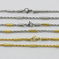 acero inoxidable Collar de cadena, chapado, cadena de cuerda, más colores para la opción, 8.5x3mm, 2mm, longitud aproximado 17.5 Inch, 10Strandsfilamento/Grupo, Vendido por Grupo