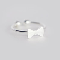 925 Sterling Silver Cuff Finger Ring, Bowknot, open & adjustable, 7x4mm, US Ring Size:8, 5PCs/Lot, Sold By Lot