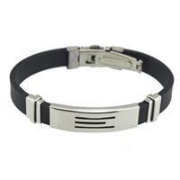 Men Bracelet Stainless Steel with Silicone black 10mm Sold Per Approx 8.5 Inch Strand