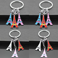 Zinc Alloy Key Chain with iron ring Eiffel Tower platinum color plated enamel mixed colors lead & cadmium free Approx 32mm Length Approx 3-3.5 Inch Sold By Bag