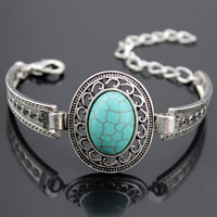 Zinc Alloy Bracelet with Turquoise with 5cm extender chain Oval antique silver color plated lead & cadmium free 45mm Length Approx 7.5 Inch Sold By Bag