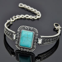Zinc Alloy Bracelet with Turquoise with 5cm extender chain Rectangle antique silver color plated lead & cadmium free 45mm Length Approx 7.5 Inch Sold By Bag