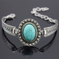 Zinc Alloy Bracelet with Turquoise with 5cm extender chain Oval antique silver color plated lead & cadmium free 45mm Length Approx 7.5 Inch Sold By Bag