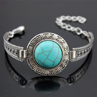 Zinc Alloy Bracelet with Turquoise with 5cm extender chain Flat Round antique silver color plated lead & cadmium free 45mm Length Approx 7.5 Inch Sold By Bag