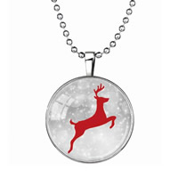 Christmas Necklaces Zinc Alloy with stainless steel chain & Paper & Resin Flat Round platinum color plated time gem jewelry & Christmas jewelry & ball chain & luminated nickel lead & cadmium free 33mm Length Approx 23.6 Inch Sold By Lot