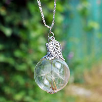 Glass Globe Necklace Zinc Alloy with iron chain & Glass antique silver color plated with dandelion seeds & valentino chain lead & cadmium free 25mm Sold Per Approx 16.5 Inch Strand