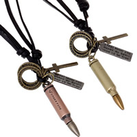 Men Necklace, Cowhide, with Tibetan Style, Bullet, plated, adjustable & different styles for choice & with letter pattern & for man, 3mm, Sold Per Approx 15 Inch Strand