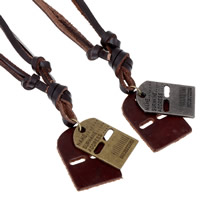 Cowhide Sweater Necklace with Zinc Alloy plated adjustable & with number pattern & with letter pattern & for man 4mm Sold Per Approx 27 Inch Strand