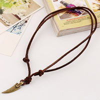Men Necklace, Cowhide, with Tibetan Style, antique bronze color plated, adjustable & for man, 3mm, Length:Approx 16 Inch, 2Strands/Lot, Sold By Lot