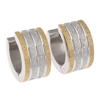 Stainless Steel Huggie Hoop Earring Donut plated two tone & stardust Sold By Bag