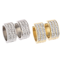 Stainless Steel Huggie Hoop Earring with Rhinestone Clay Pave Donut plated Sold By Bag