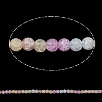 Perles en verre craquelé, Rond, craquelure, multicolore, 6mm, Trou:Environ 1mm, Longueur Environ 15.5 pouce, 5Strandstoron/sac, Environ 65PC/brin, Vendu par sac