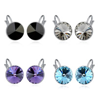 Crystal Earrings Zinc Alloy with Crystal iron earring lever back clip Flat Round platinum color plated faceted lead & cadmium free 10mm Sold By Pair