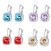 Crystal Earrings Zinc Alloy with Crystal iron earring lever back clip Square platinum color plated faceted lead & cadmium free 8-12mm Sold By Pair