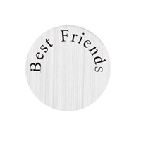 Stainless Steel Flat Round word best friend polished enamel original color Sold By Bag