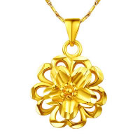 24 K Gold Color Plated Pendant Brass Flower 24K gold plated vacuum protective color Approx Sold By Lot