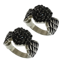 Stainless Steel Finger Ring for Men Winged Heart mixed ring size & with rhinestone & blacken US Ring Sold By Lot