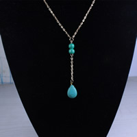 Iron Necklaces with Turquoise with 5cm extender chain Teardrop platinum color plated oval chain lead & cadmium free Length Approx 15.5 Inch Sold By Bag