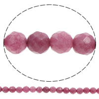 farvet Jade Bead, Runde, facetteret & knitren, lyse rosenrødt, 6mm, Hole:Ca. 1mm, Længde Ca. 15.5 inch, 10Strands/Bag, Ca. 68pc'er/Strand, Solgt af Bag