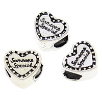 Brass European Bead Heart antique silver color plated lead & cadmium free Approx 5mm Sold By PC