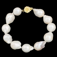 Freshwater Cultured Pearl Bracelet Cultured Freshwater Nucleated Pearl brass box clasp Keshi natural white 9-10mm Sold Per Approx 7.5 Inch Strand