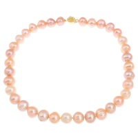 Natural Freshwater Pearl Necklace brass box clasp Potato multi-colored 12-14mm Sold By Strand