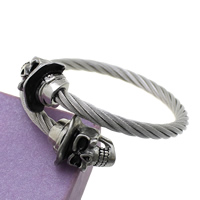 Bracelete de aço inoxidável, Crânio, ajustável & escurecer, 6mm, Diametro interno:Aprox 64mm, comprimento Aprox 8.5 inchaltura, vendido por PC