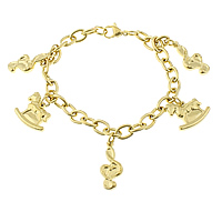 Stainless Steel Jewelry Bracelet gold color plated charm bracelet & oval chain   Length Approx 7.5 Inch Sold By Lot