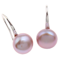 Freshwater Pearl Drop Earring brass earring hook Button platinum color plated natural purple 9-10mm Sold By Pair