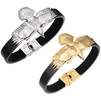 Men Bracelet Cowhide with Stainless Steel Eagle plated for man 12mm Sold Per Approx 8.6 Inch Strand