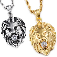 Stainless Steel Animal Pendants Lion plated for man & with cubic zirconia & blacken Approx Sold By PC