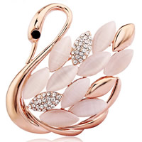 Cats Eye Brooch Zinc Alloy with Cats Eye Swan rose gold color plated with rhinestone lead & cadmium free 50mm Sold By Bag