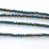 Rondelle kristal kralen, half-plated, gefacetteerde, Caribbean Blue, 2mm, Gat:Ca 0.5mm, Lengte Ca 15 inch, 30strengen/Lot, Ca 200pC's/Strand, Verkocht door Lot