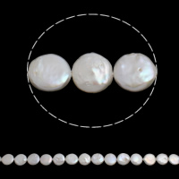 Бусины из искусственного пресноводного жемчуга в форме монеты, Пресноводные жемчуги, Плоская форма, натуральный, белый, класса AAA, 14-15mm, отверстие:Приблизительно 0.8mm, Продан через Приблизительно 15.3 дюймовый Strand