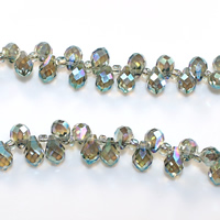 Teardrop kristalli helmiä, kanssa Lasi Siemenhelmet, Kyynel, värikäs päällystetty, kasvot, 5x8mm, Reikä:N. 0.5mm, Pituus N. 15 tuuma, 10säikeet/erä, N. 100PC/Strand, Myymät erä