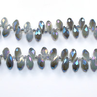 Teardrop Kristály gyöngyök, -val Glass Seed Beads, Könnycsepp, színes bevonattal, sokoldalú, 6x12mm, Lyuk:Kb 0.5mm, Hossz Kb 15 inch, 10Strands/Lot, Kb 100PC-k/Strand, Által értékesített Lot