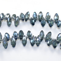 Teardrop Krystal perler, med Glas Seed Beads, facetteret, Akvamarin, 6x12mm, Hole:Ca. 0.5mm, Længde Ca. 15 inch, 10Strands/Lot, Ca. 100pc'er/Strand, Solgt af Lot