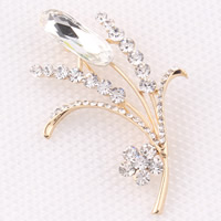 Crystal Brooch Zinc Alloy with Crystal Flower gold color plated faceted & with rhinestone lead & cadmium free 50mm Sold By Bag