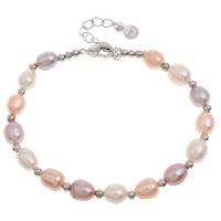 Freshwater Cultured Pearl Bracelet Freshwater Pearl with Brass with 5cm extender chain Rice silver color plated natural multi-colored 7mm Sold Per Approx 7 Inch Strand